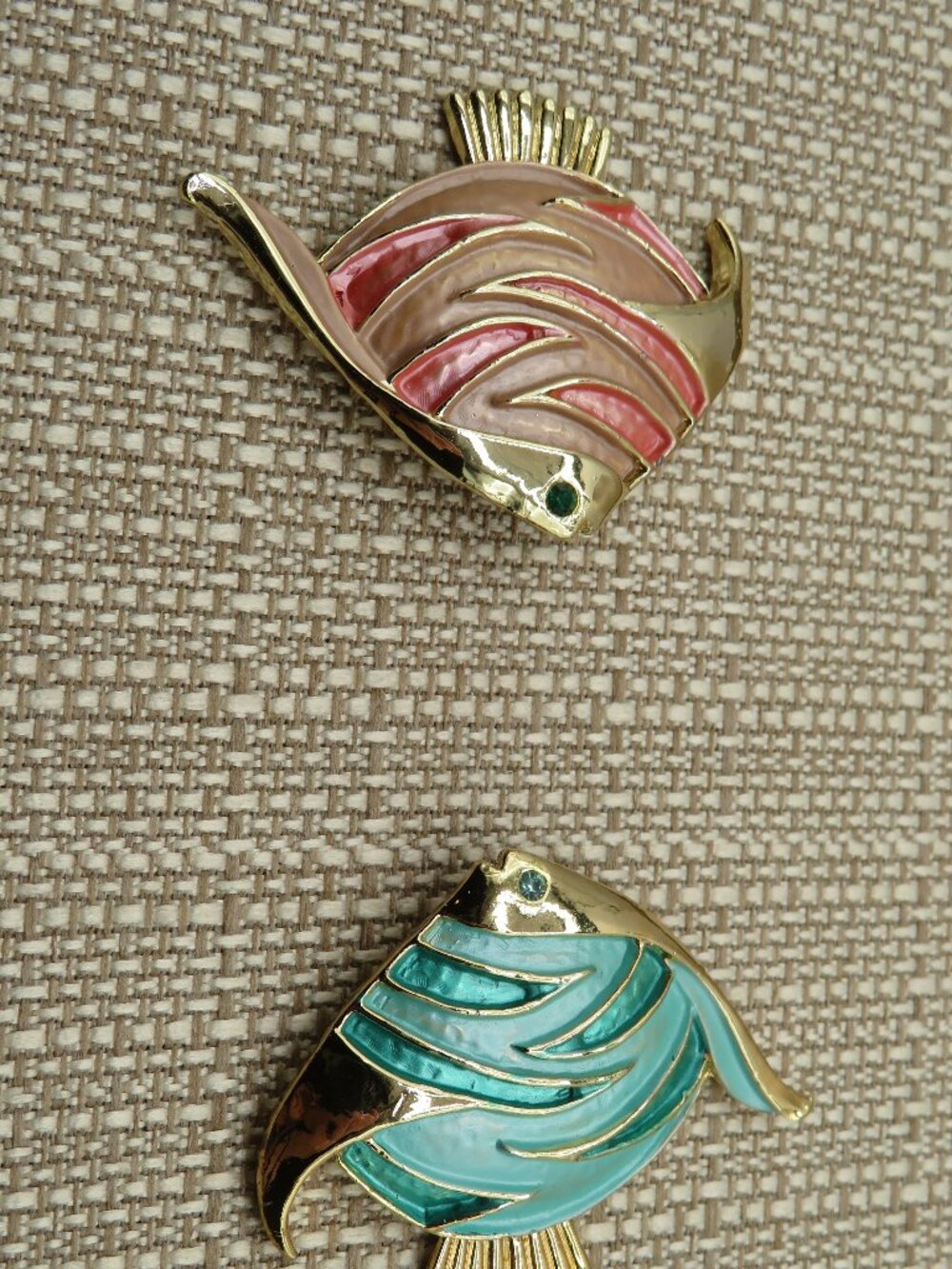 Vintage Angel Fish Enamel and Gold Tone Brooches Set of 2